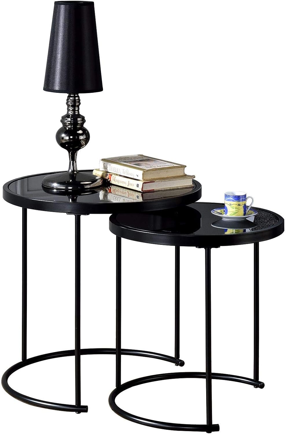 IDIMEX Couchtisch LEYRE im 2er Set,runder Beistelltisch 2-Satztisch mit Glas in schwarz, Sofatisch i