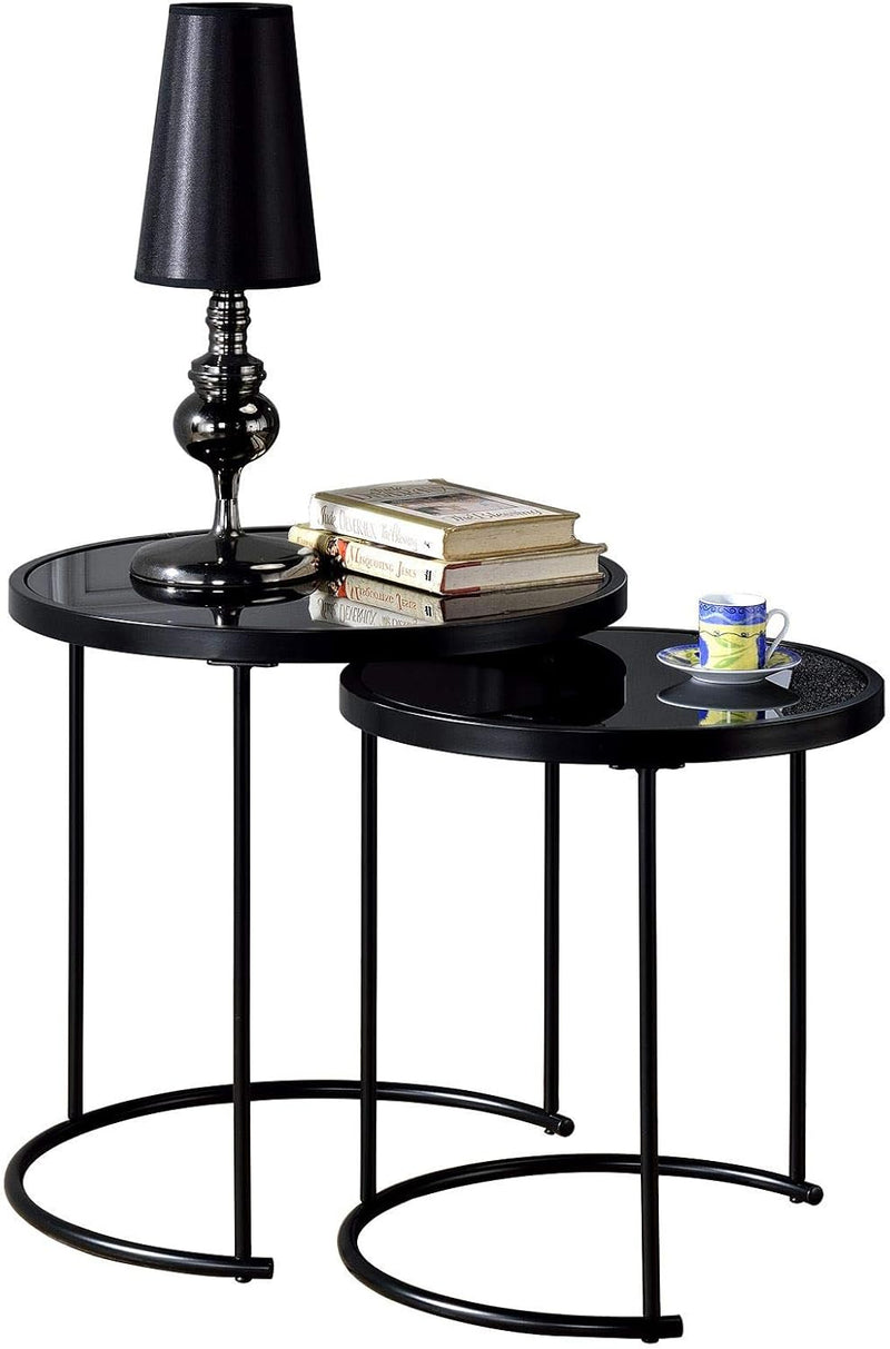 IDIMEX Couchtisch LEYRE im 2er Set,runder Beistelltisch 2-Satztisch mit Glas in schwarz, Sofatisch i