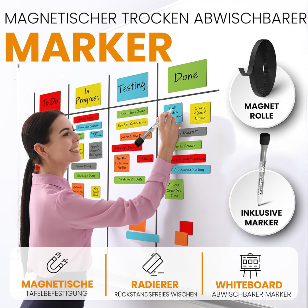 ATWAM 206 Magnetstreifen Beschreibbar Mega Set - Verschiedene Grössen - 6 Farben - Scrum & Kanban -