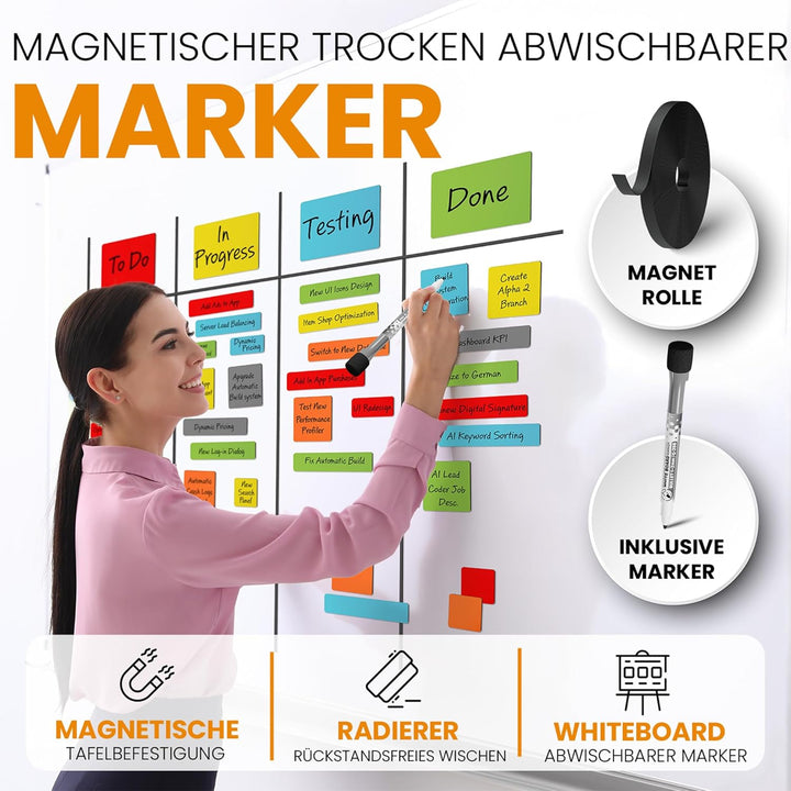 ATWAM 206 Magnetstreifen Beschreibbar Mega Set - Verschiedene Grössen - 6 Farben - Scrum & Kanban -