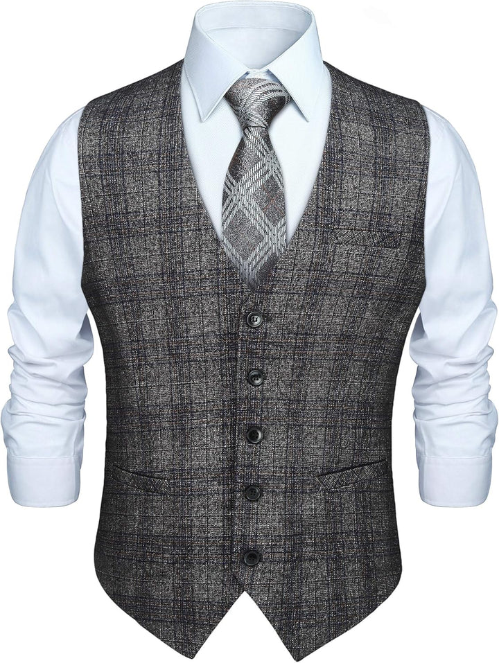 HISDERN Karierte Weste Herren Formale Klassische Weste Baumwolle Hochzeit Hahnentritt Anzugweste 4XL