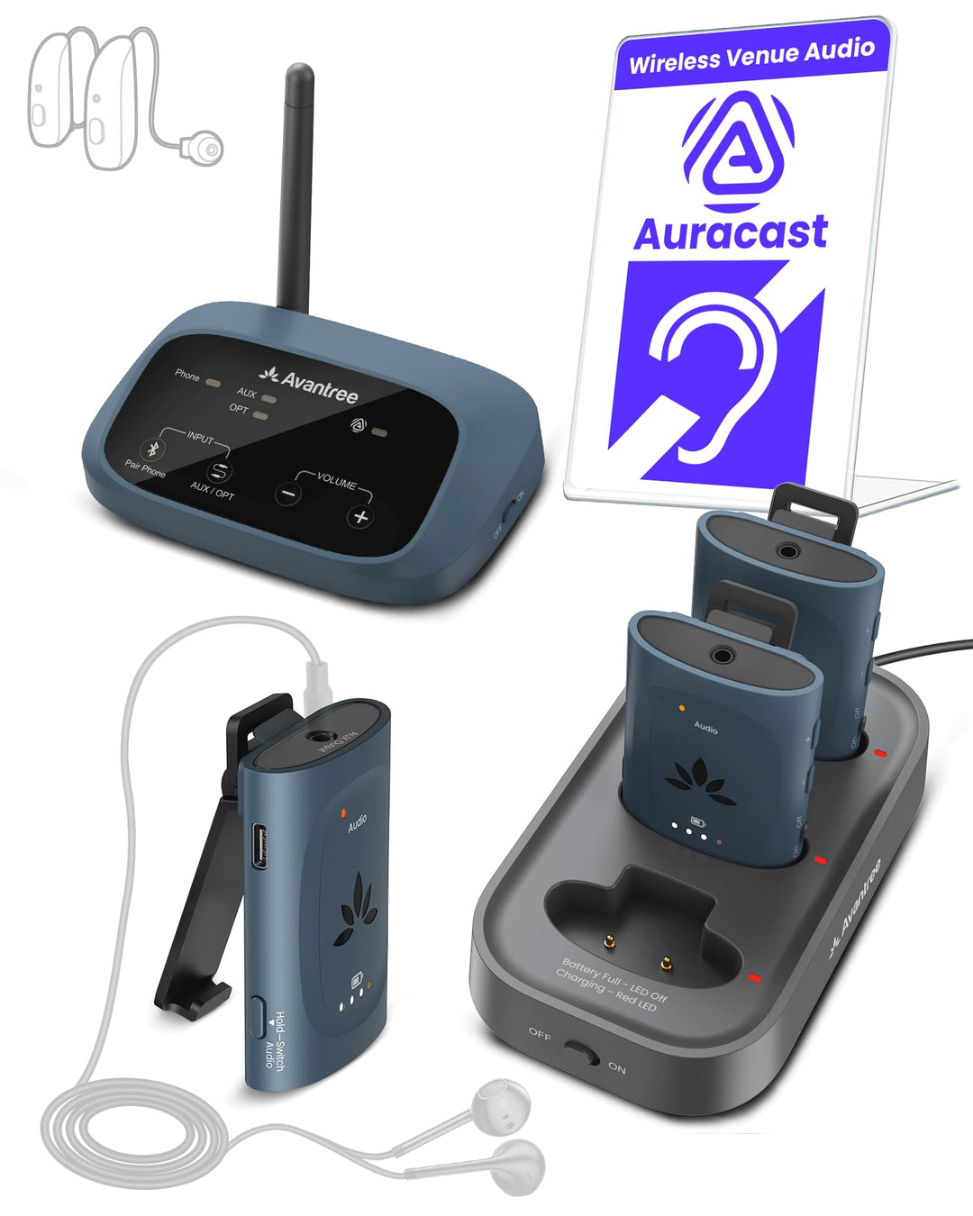 Avantree AuraPlex M3 – Auracast Assistive Listening System mit 1 Sender & 3 kabellosen Empfängern, b