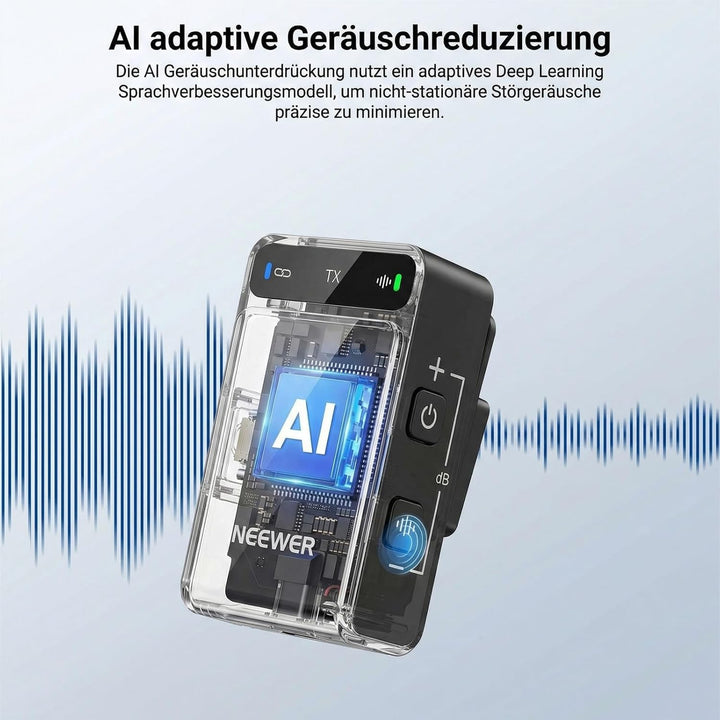 NEEWER CM36 Pro Drahtloses Mikrofon AI Geräuschunterdrückung, 48 kHz/32 Bit Float, 8GB Speicher, 85d