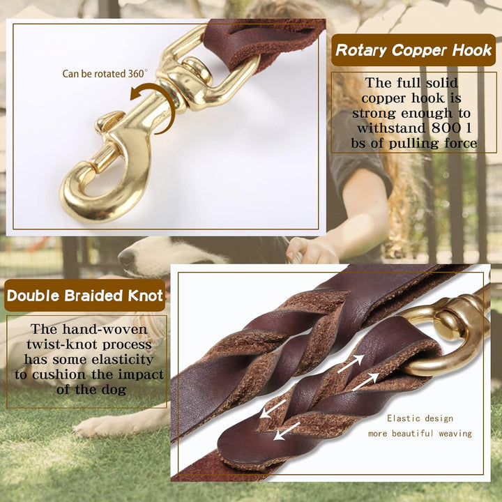Leder-Hundeleine, 1,5 m x 1,9 cm, strapazierfähig, geflochtenes Echtleder, bequem für grosse, mittel