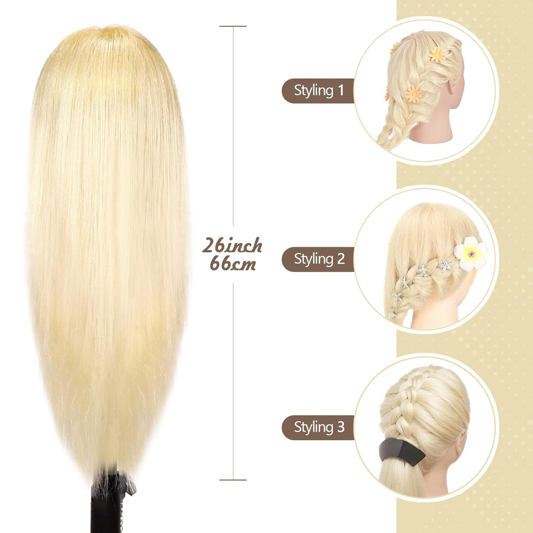 Frisierkopf Echthaar, TopDirect 66cm/26 Zoll 70% Echtes Haar Ubungskopf Friseur Trainingskopf mit Fl