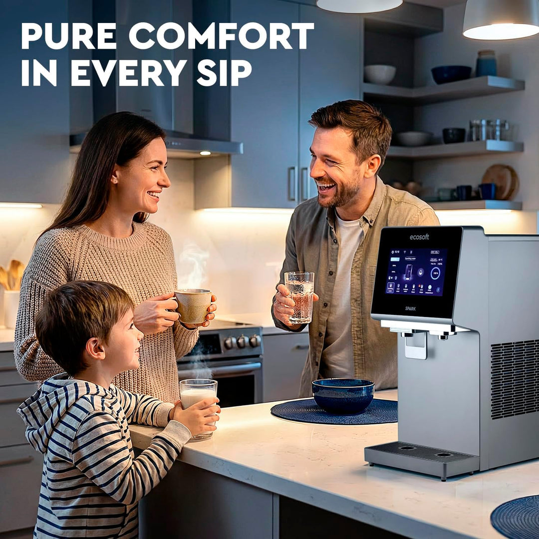 Ecosoft Wasserspender Spark – Auftisch Osmoseanlage mit 4-Stufiger-Filtrierung – UV-Reinigung, Touch