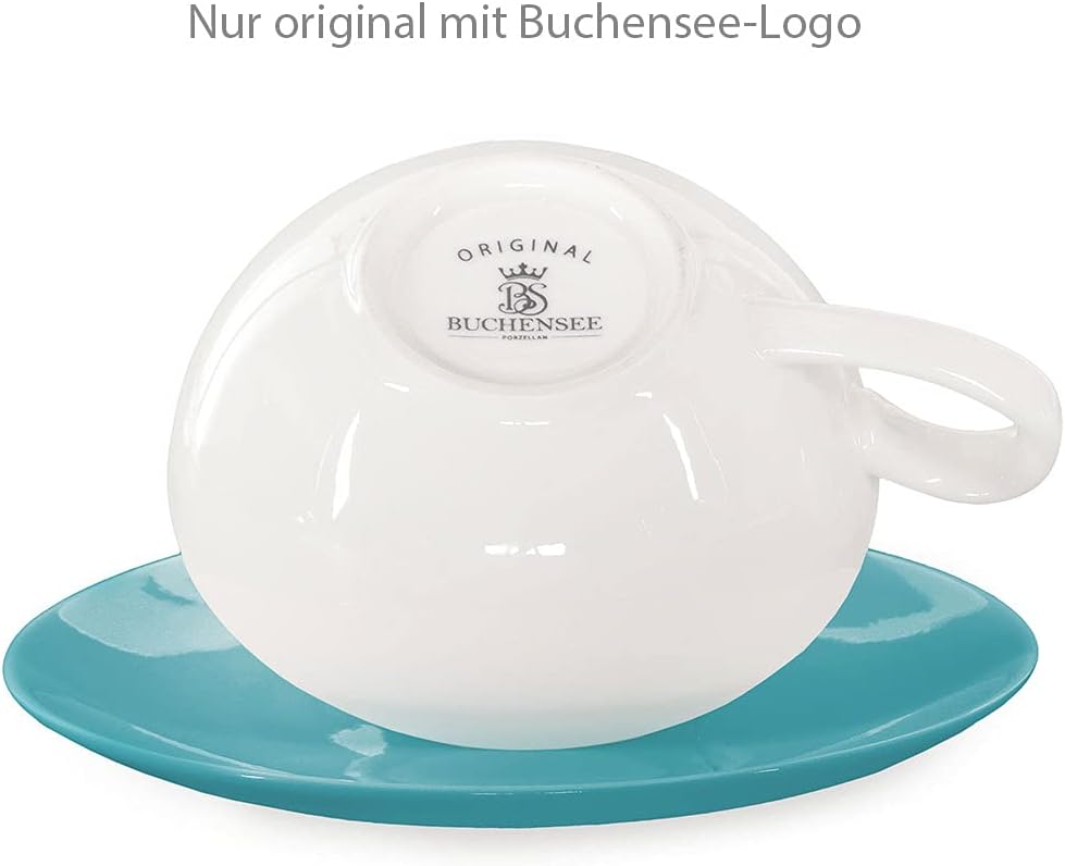 Tea for One mit Sieb Lena 500ml aus Crystal Bone China Porzellan in türkis. Teekanne + Teetasse + Un