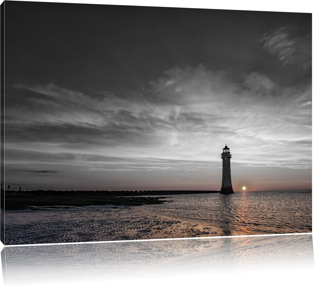 Pixxprint einsamer Leuchtturm im Sonnenuntergang B&W Detail, Format: 100x70 auf Leinwand, 100x70