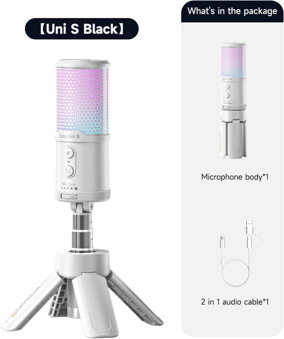 COMICA Ejoy Uni S USB Gaming Mikrofon mit RGB, 48kHz/24Bit, Noise Cancellation Kardioid-Kondensator