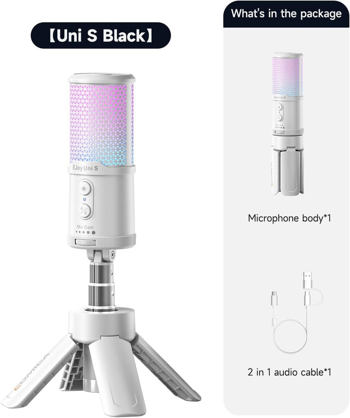 COMICA Ejoy Uni S USB Gaming Mikrofon mit RGB, 48kHz/24Bit, Noise Cancellation Kardioid-Kondensator
