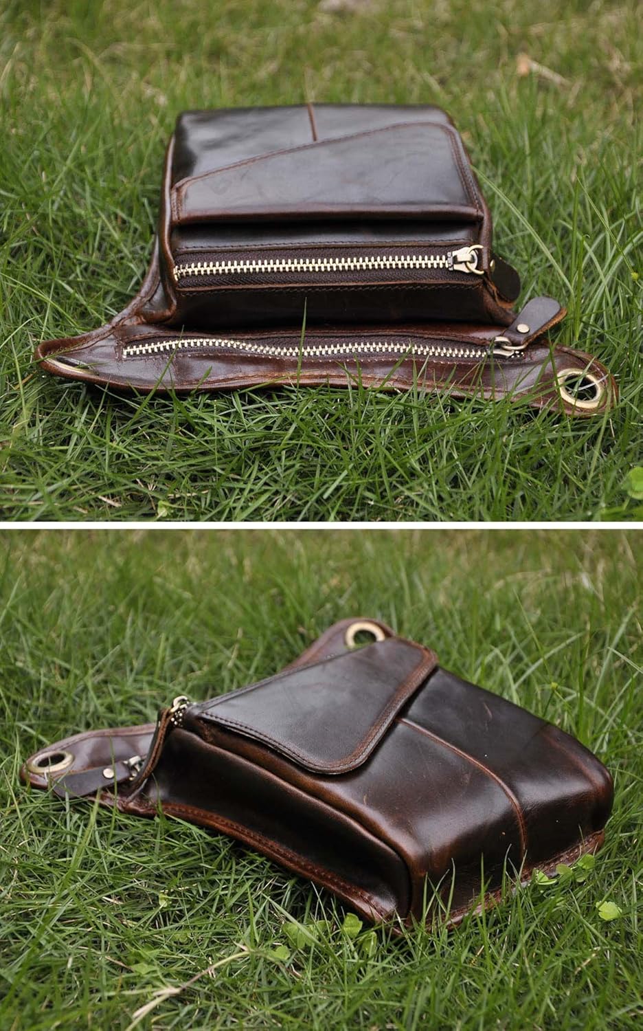 Le'aokuu Herren Echtes Leder Rucksäcke Beinbeutel Beintasche Hüfttasche Hip Bum Weist Pack Outdoor M