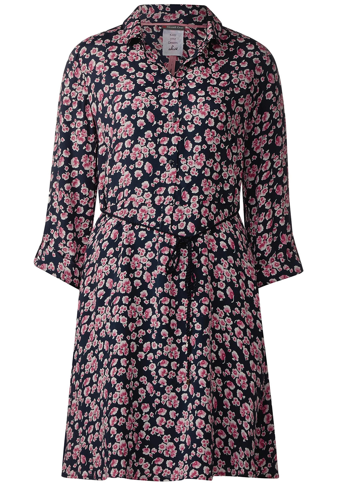 Street One Damen Kleid mit Blumen Muster Farbe: Dunkelblau/Pink/Rosa/Weiss Gr. 38 Kleid mit Langen A
