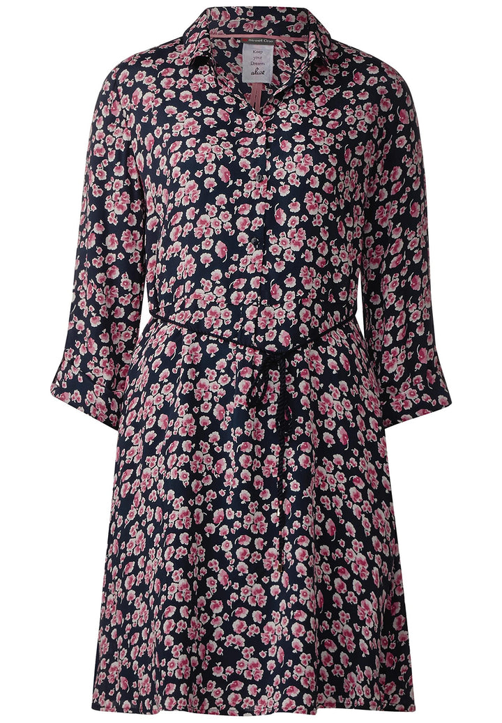Street One Damen Kleid mit Blumen Muster Farbe: Dunkelblau/Pink/Rosa/Weiss Gr. 38 Kleid mit Langen A