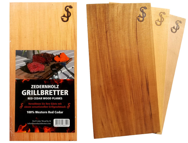 Räucherbretter im 3er Set aus reinem Zedernholz von „SJ“ – Grillbretter zum Grillen aus Red Cedar -