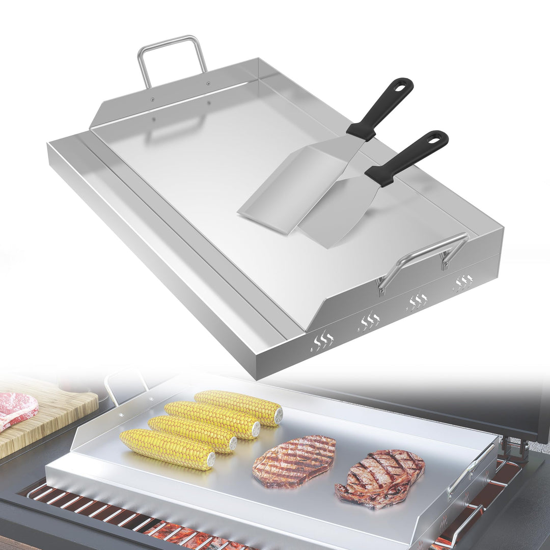 YRHome Plancha Grillplatte 47x32x7cm - Edelstahl Grillblech für Gas & Holzkohle, mit Grillspachtel &