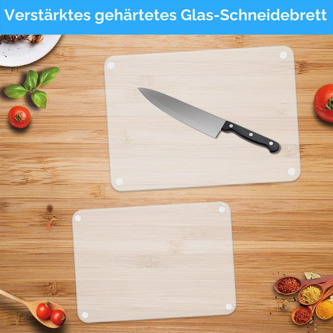2PCS Schneidebrett Glas, Kratzfest Schneidbrett, Gehärtetem Schneidebrett mit Rutschfesten Silikonfü
