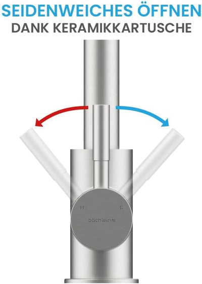 Bächlein Küchenarmatur Gleno (gebürsteter Edelstahl) – Einhand-Spültischbatterie aus Edelstahl mit 3