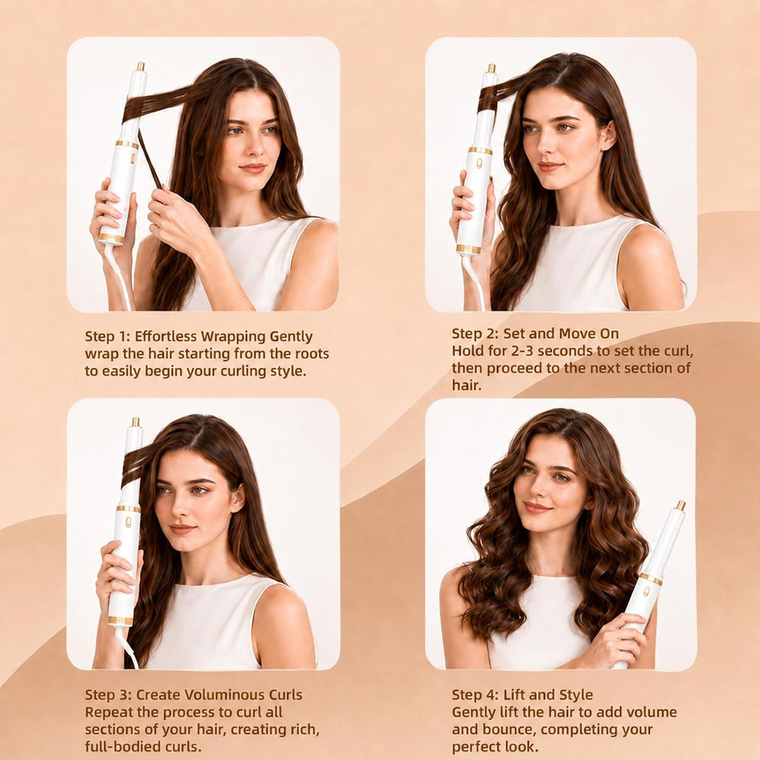 5 in 1 Hairstyler Warmluftbürste mit Aufsätzen - Rotierende Lockenbürste Elektrisch, Föhn Rundbürste