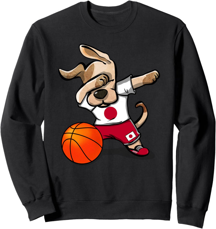 Funny Dabbing Dog Hund Japan Basketball - Japanische Flagge Sweatshirt