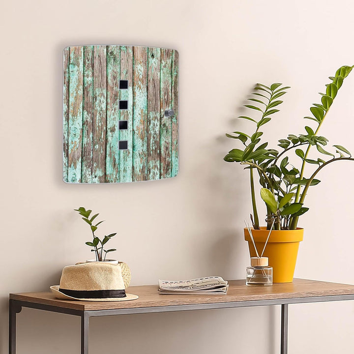 banjado® Design Schlüsselkasten aus Edelstahl Motiv Verwittertes Holz für 10 Schlüssel - Schlüsselsc