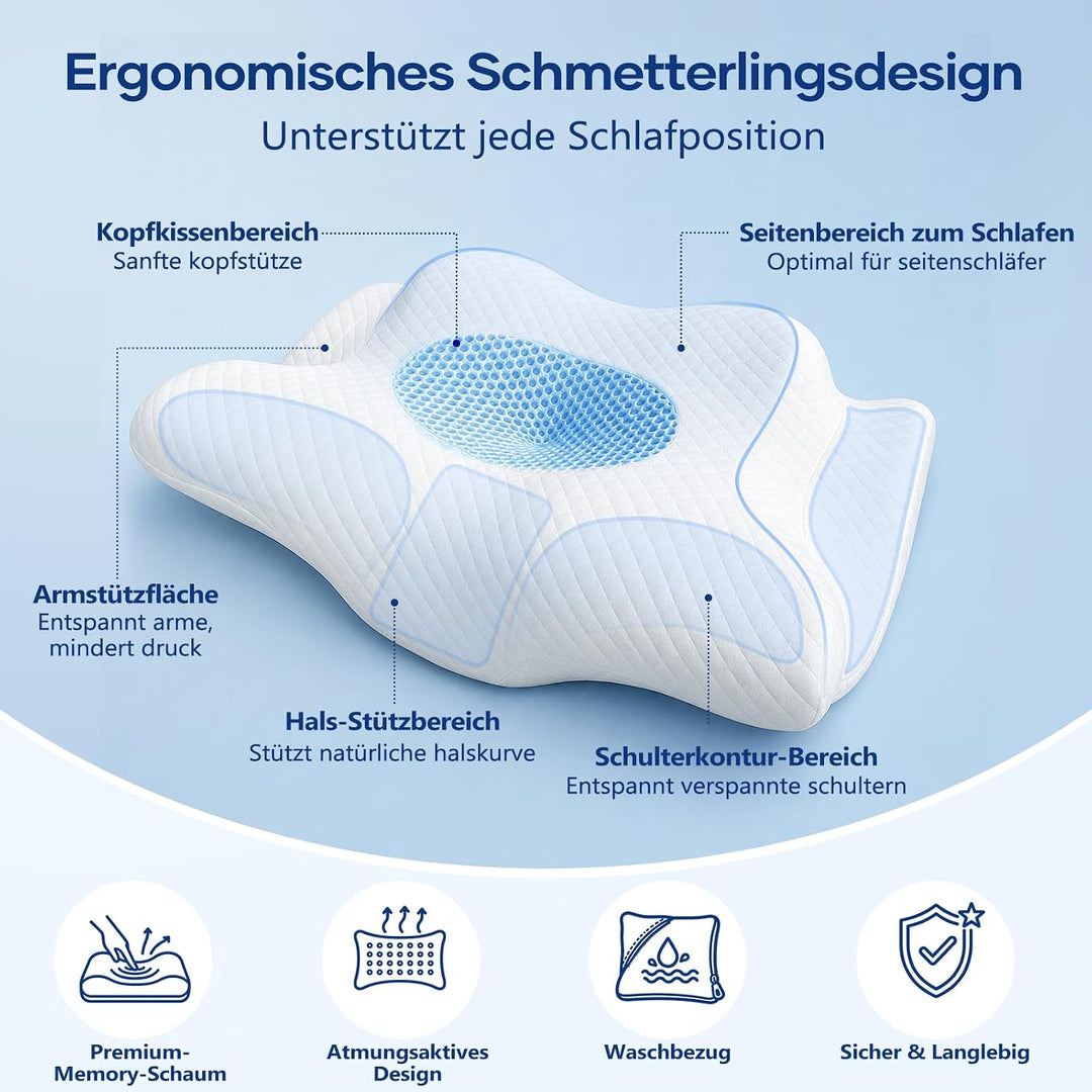 Nackenkissen zum Schlafen, 2-in-1 Ergonomisches Nackenstützkissen | Orthopädisches Memory Foam-Kisse
