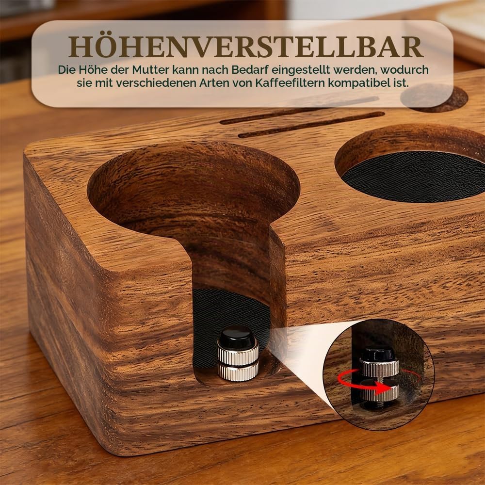 Espresso Tamperstation 58 mm Kaffee Tamper Station aus Walnussholz Barista Tamping Station Höhenvers