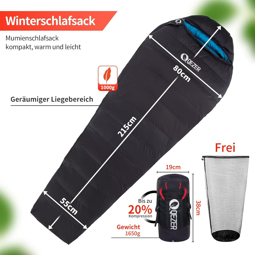 Daunenschlafsack,Warmer Leichter Winter Schlafsack 0°C bis -23°C für Erwachsener und Kind 4 Jahresze