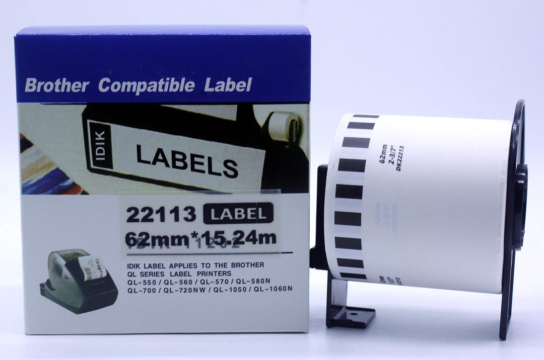 IDIK Klebeband für Brother DK-2113 DK-22113, robust, breit, Schwarz auf Transparent, 62 mm x 15,24 m