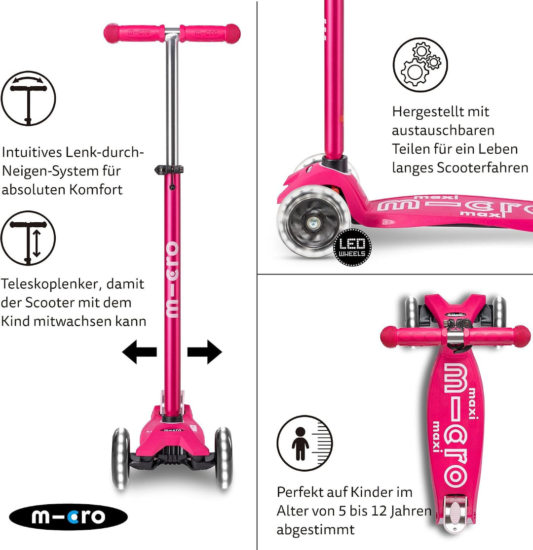 micro Maxi Deluxe LED Kickboard | Kickboard mit LED-Vorderrollen | Lenker höhenverstellbar | ab 5 Ja