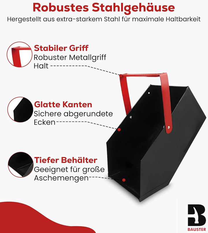 BAUSTER® Aschekasten Kohlenkasten/Aschebehälter 43 x 23 x 21 cm Briketts Holz Koks Aschebehälter Kam