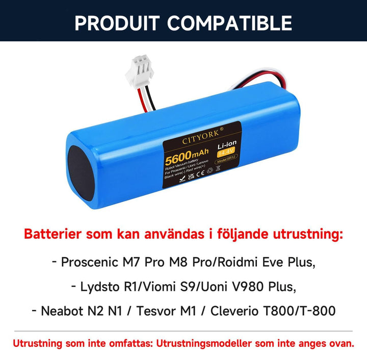 CITYORK 14,4 V 5600 mAh Li-Ion Akku für Proscenic M7 M8 Pro/Uoni V980 Plus/Lydsto R1 / Roidmi Eve Pl