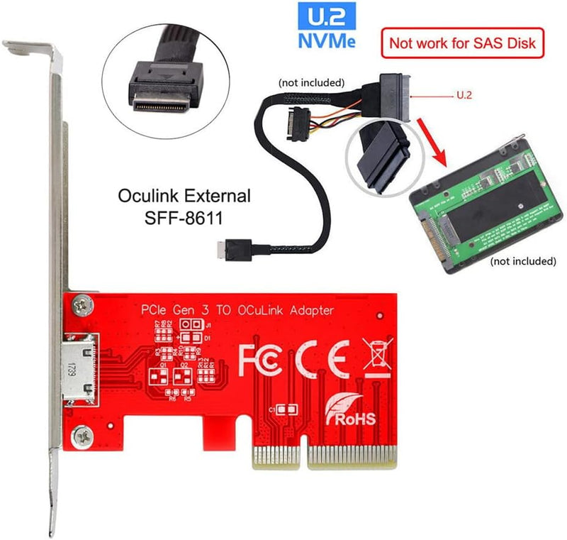 xiwai PCI-E 3.0 Express 4.0 x4 zu Oculink Externer SFF-8612 SFF-8611 Host-Adapter für PCIe SSD mit H