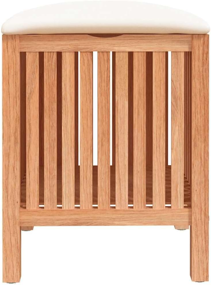 Badhocker aus massivem Nussbaumholz 40,5x40x52 cm mit Sitzpolster und Stauraum, Wäschehocker für Bad