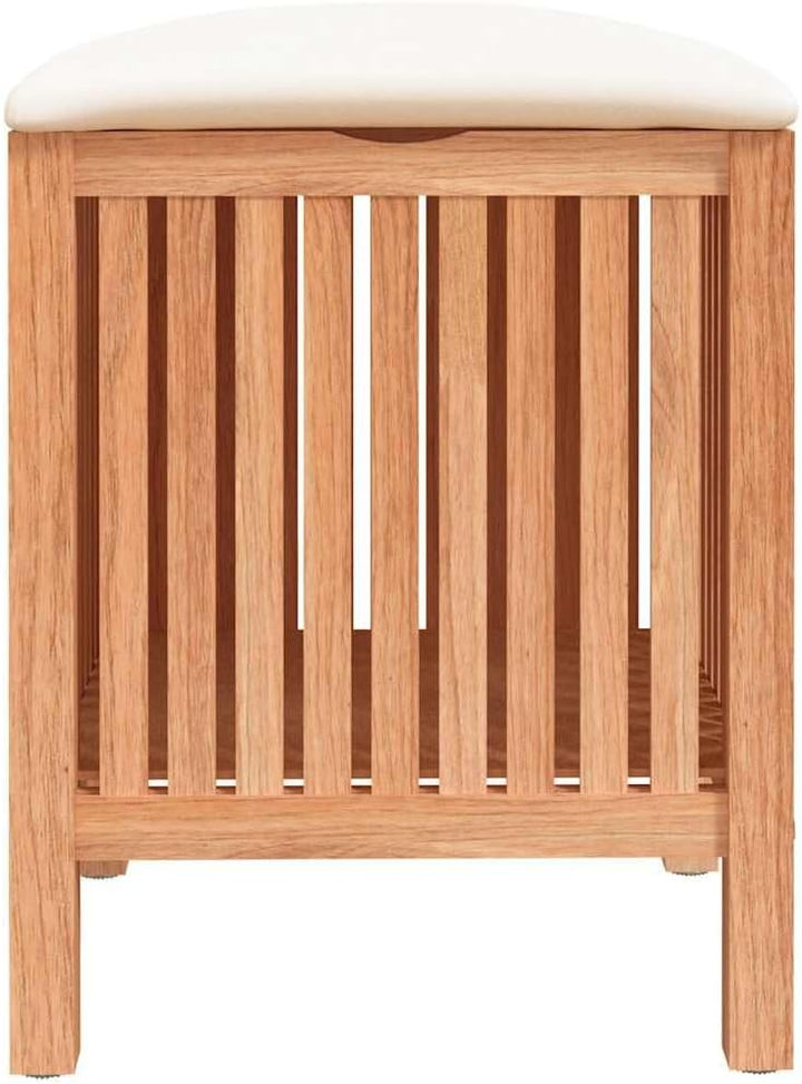 Badhocker aus massivem Nussbaumholz 40,5x40x52 cm mit Sitzpolster und Stauraum, Wäschehocker für Bad
