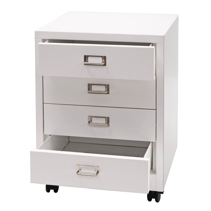 PROREGAL Rollcontainer HxBxT 55x40x41cm Metall 4 Schubladen Weiss Schubladenschrank Stahlschrank Akt