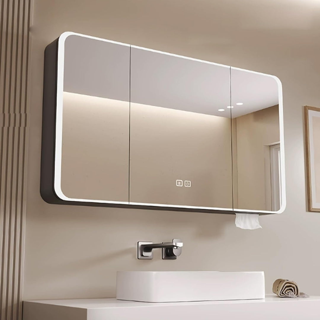 Aluminum Spiegelschrank Bad mit LED Lighting, 3 Adjustable Light Colors, Badezimmer Spiegelschrank m