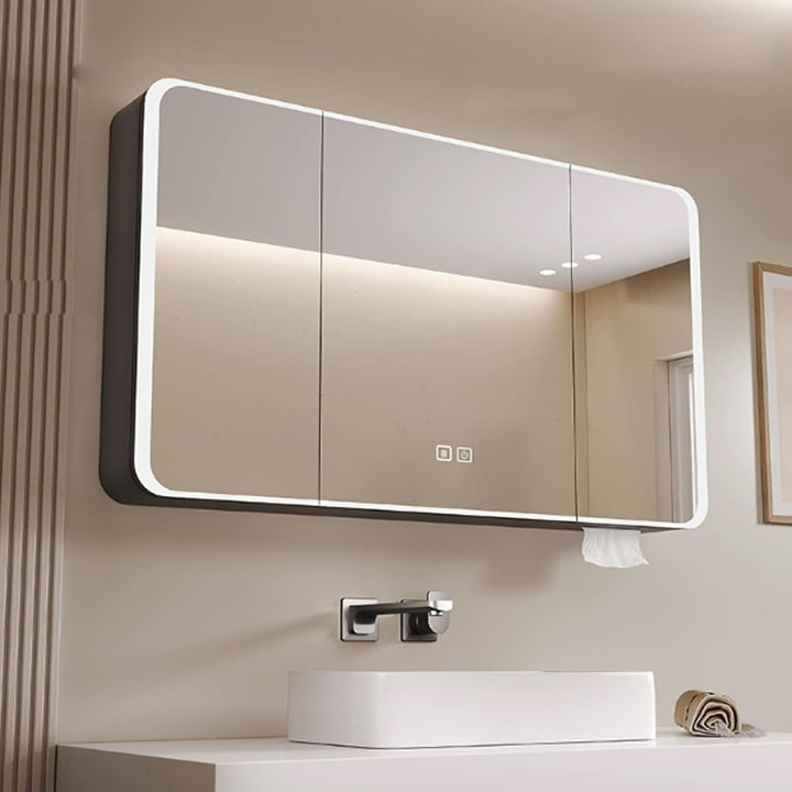 Aluminum Spiegelschrank Bad mit LED Lighting, 3 Adjustable Light Colors, Badezimmer Spiegelschrank m