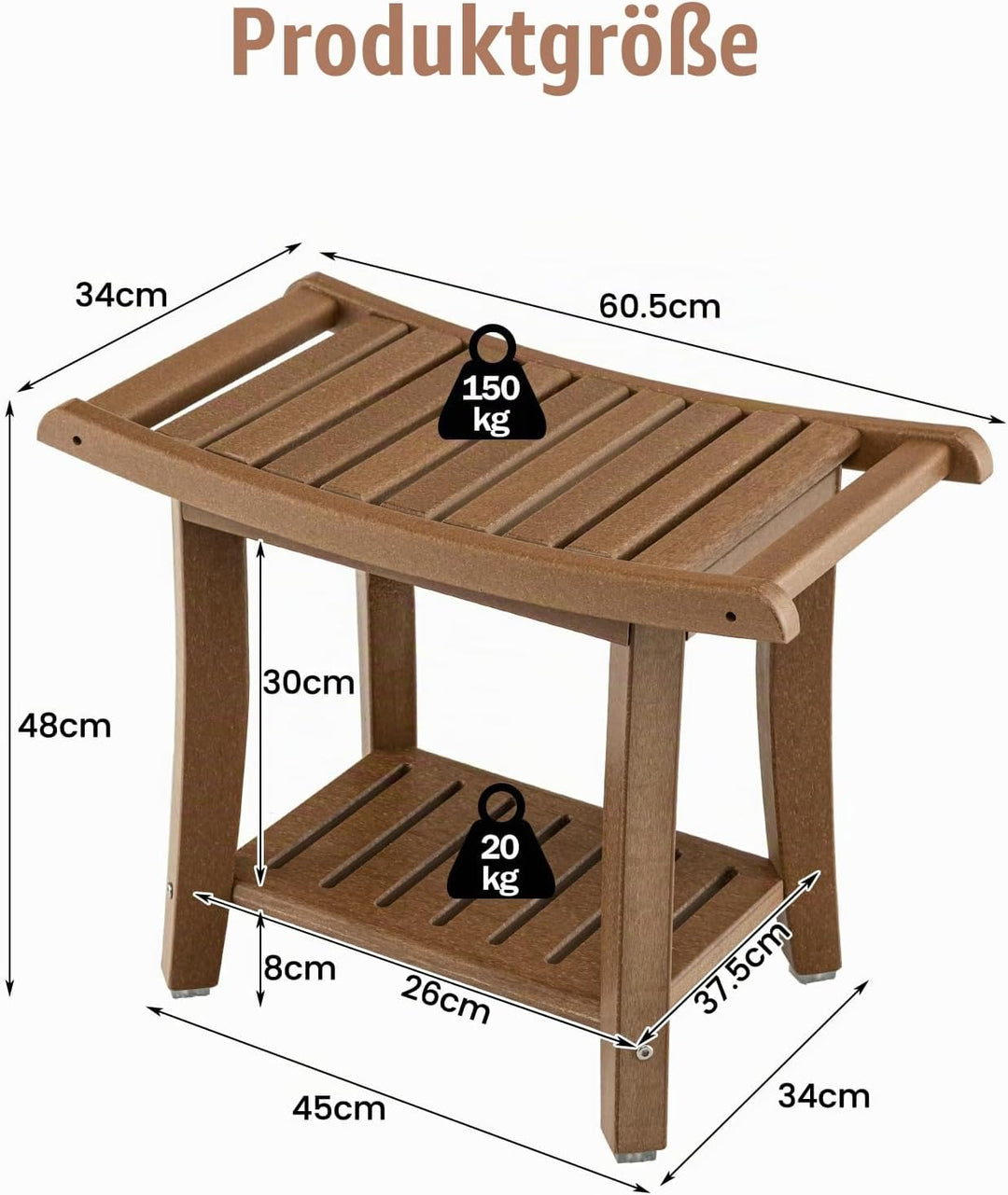 HOMASIS Badhocker mit Ablage, Duschbank bis 170 kg belastbar, Duschhocker aus HDPE, Badezimmer Dusch