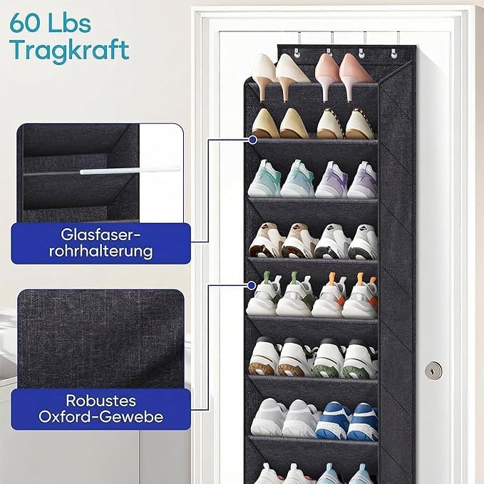MISSLO Oxford Tür Schuhorganizer Hängend mit 10 Ebenen Grossen Taschen, Platzsparend Tür Organizer f