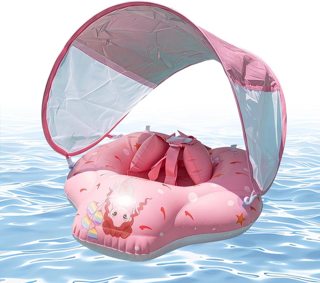 Aufblasbarer Schwimmring 52x58cm, Schwimmhilfe Mit Sonnendach Für 0-36 Rosa, Rosa