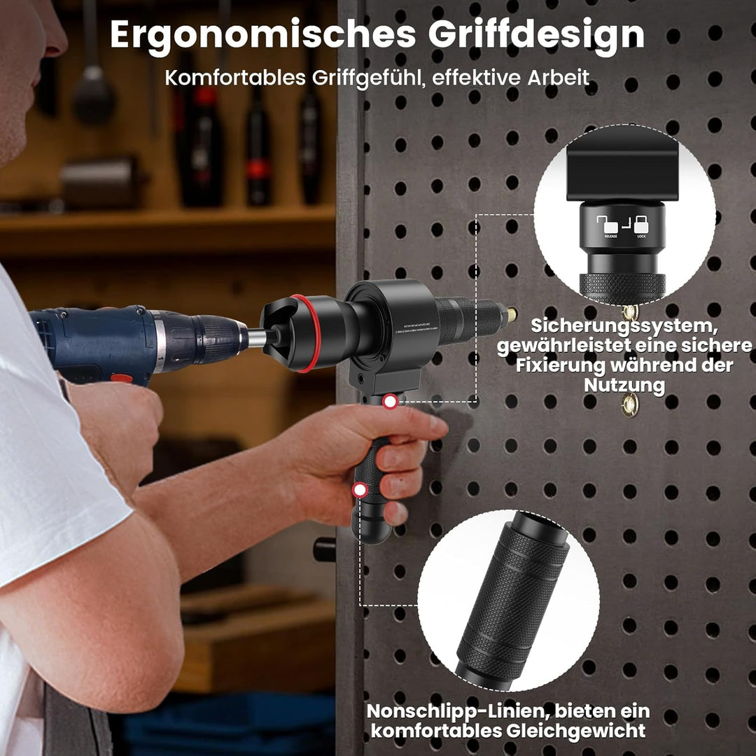 Beaspire 2 In 1 Nietaufsatz für Akkuschrauber für Bohrmaschine | Nietmuttern Adapter Kit für 2,4-6,4