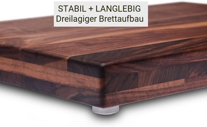 Schneidboard Nussbaum Premium - Design Schneidebrett Aus Holz - Made In Germany - 53x40x6 cm - Mit 2
