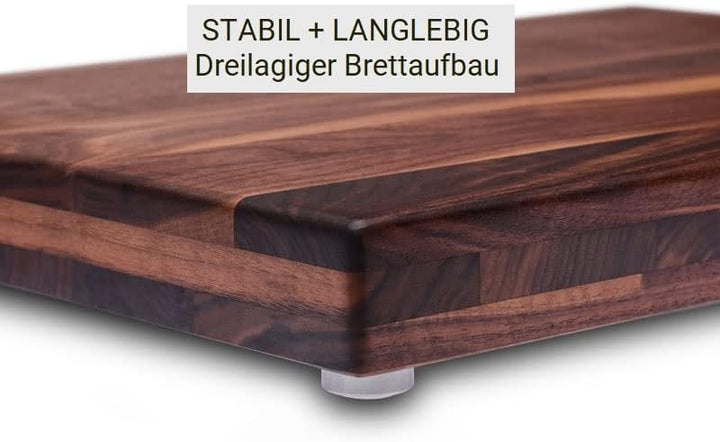 Schneidboard Nussbaum Premium - Design Schneidebrett Aus Holz - Made In Germany - 53x40x6 cm - Mit 2