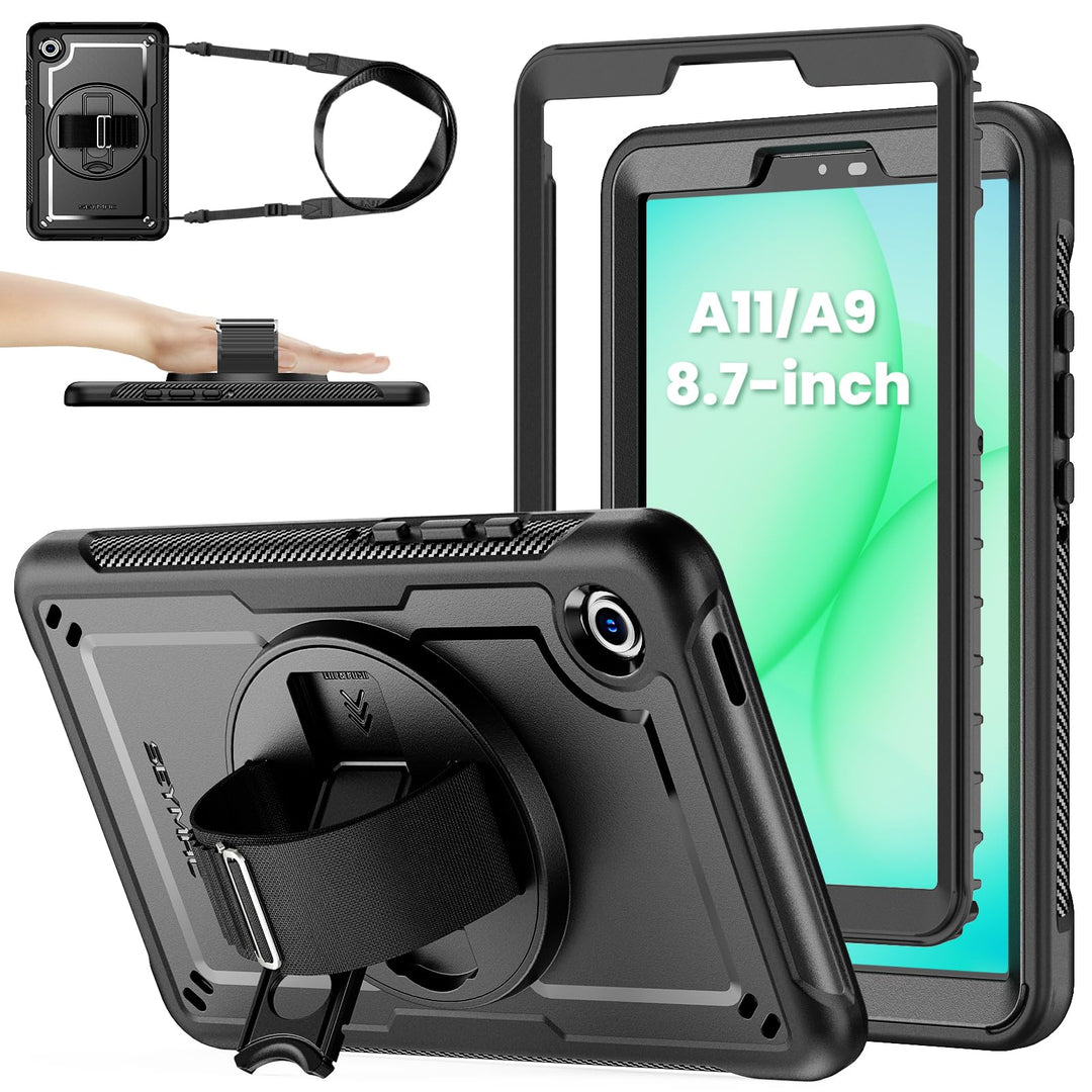 SEYMAC stock Hülle für Samsung Galaxy Tab A11/A9 8,7" 2025/2023 | Schwarz,Kratzfest Rundumschutz,Dis