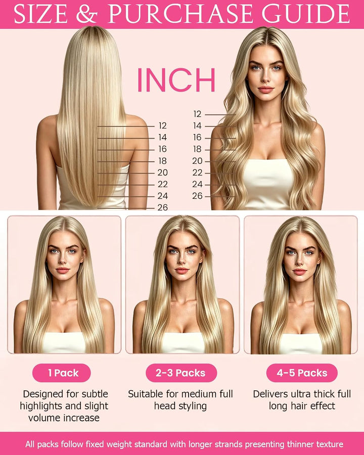 Hetto Microring Extensions, Balayage Hellbraun mit Hellblonden, 40cm | 50 Strähnen 50g 100% Remy Haa