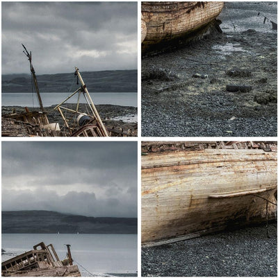 Panorama Bilder auf Leinwand 100x40cm Leinwandbild mit Rahmen Boot Wrack Ufer Gross Wanddeko Bild Sc