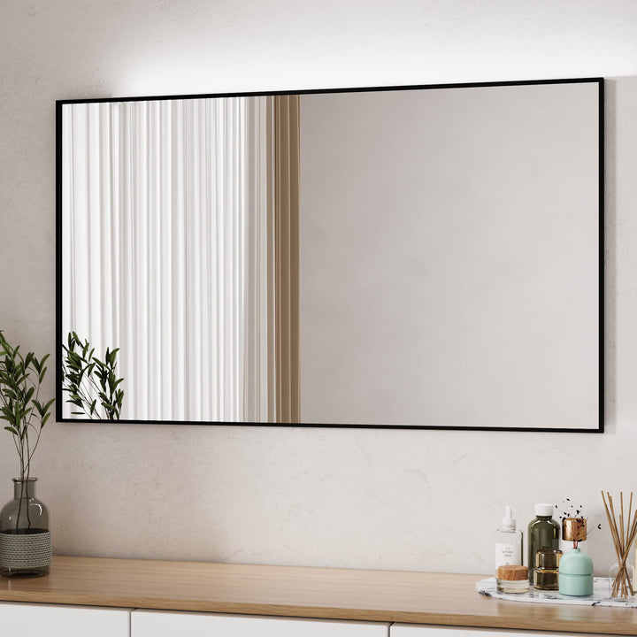 Boromal Spiegel Schwarz 120x70cm Rechteckiger Wandspiegel mit Aluminiumrahmen für Badezimmer 120L x