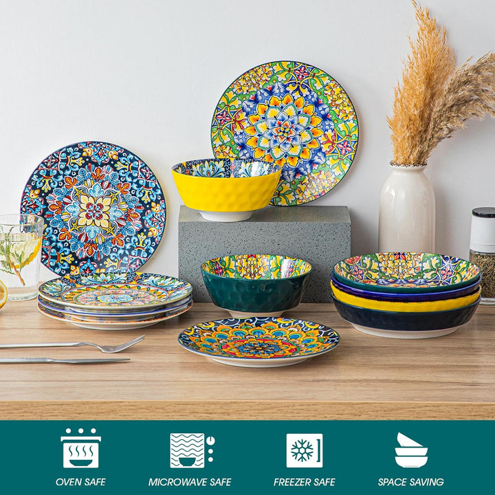 vancasso Speiseteller Porzellan Set von 6, 8,5 Zoll Bunt Frühstücksteller Keramik Dessertteller, Mik