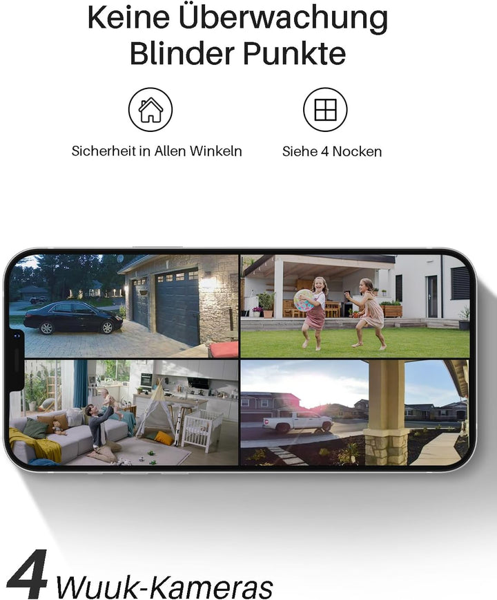WUUK Überwachungskamera Aussen Akku Solar Set, 2K WLAN Kamera Outdoor, 32G Lokaler Speicher, Kompati