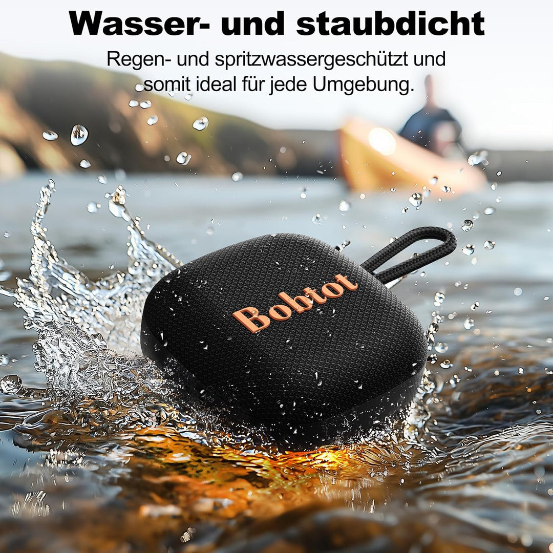 Bobtot Bluetooth Lautsprecher Kein, IPX7 Wasserdicht Kabellos Tragbar Musikbox, 16 Stunden Akkulaufz